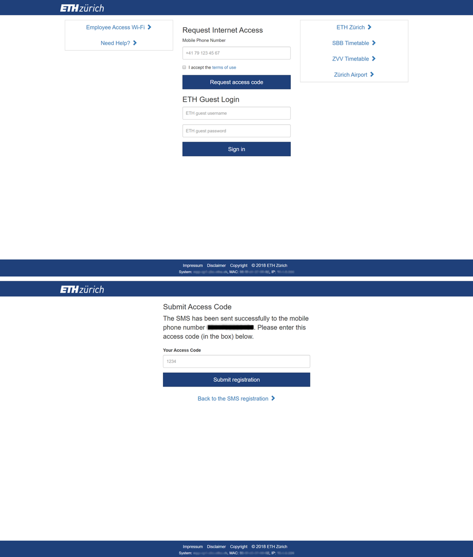 Self-registered day guests for WiFi-Access